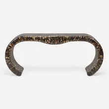 Tessellated horn console table by Contemporary, c. 1975, horn over wood, sold Sep 2025