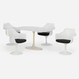 Eero Saarinen, Dinette suite, c. 1975, lacquered fiberglass, lacquered aluminum, laminate, upholstery
