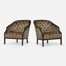 Ward Bennett, Lounge chairs, pair, 1967, mahogany, upholstery
