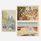 Hiroshi Yoshida, Three works, woodblock print in colors
