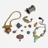 Asian, Collection of jewelry, silver, silver gilt, brass, copper, turquoise, coral, lapis lazuli, amber, star sapphire