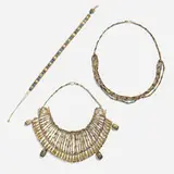 Collection of three necklaces by Egyptian and Egyptian Style, beads, .800 silver gilt, 18k yellow gold, white agate, lapis lazuli, turquoise, sold Sep 2025