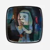 Polia Pillin, Large plate with girl playing flute and birds, c. 1970, glazed earthenware