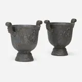 Ivar Johnsson, Faun urns, pair, c. 1921, cast iron