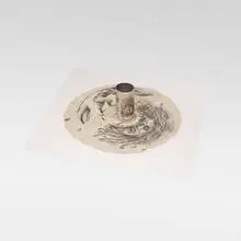 Medusa by William Kentridge, 2001, polished stainless steel, anamorphic lithograph on chine-collé printed on pages from the 1906 French Larousse Encycloped, sold Jun 2016