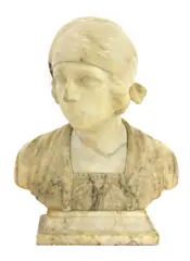 A. Tréfoloni, Trefoloni (Italian, 1890, an alabaster and marble bust of a young girl