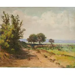William Franklin Jackson, Landscape with Walking Path, oil on canvas, (approximate dimensions - size: 15-1/2 x 19-1/2 inches, canvas: