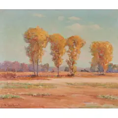 "Cottonwood Trees," by Balthasar Kundert, oil on canvas, [approximate dimensions - canvas: 25 h x 30 w inches], offered Jun 2025