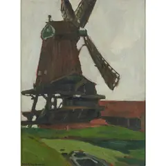 George Elmer Browne, Windmill, oil on board, (approximate dimensions -