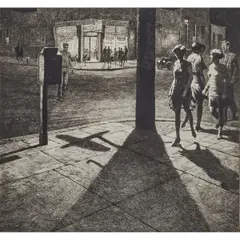 Martin Lewis, Corner Shadows, 1930, drypoint and etching on laid paper, (approximate dimensions -