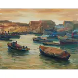 Harbor Waterfront by Arturo Pacheco Altamirano, oil on canvas, (approximate dimensions -, offered Jun 2025