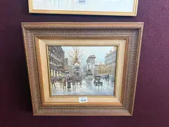 Henry Kley, Paris Street Scene, Oil on Board, Label Verso