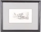 For your consideration is this etching by Nancy McLaughlin Powell (1932-1985). The etching shows a horse saddled with a Native American saddle outside of a teepee by Nancy McLaughlin Powell, Etching, offered Jan 2021