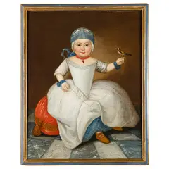 Christian Lindner, Ritratto di bambina con uccellino, oil on canvas