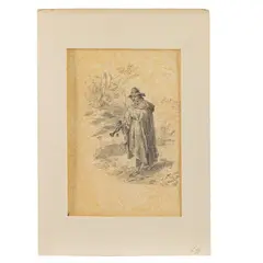 Enrico Gamba, Viandante con zampogna, pencil on paper