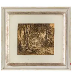 Ornans 1819 - La Tour De Peliz 1877 / Il ritorno del capriolo al ruscello di Saint Fontaine / Firmato Gustave Courbet in basso a sinistra by Gustave Courbet, ink and acquarello on paper, offered Dec 2025
