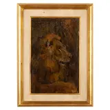 Antonio Rizzi, Cremona, 1869 - Firenze, 1940 / Ritratto di vecchio leone / Firmato A Rizzi in basso a destra, iscrizione in alto a sinistra, oil on cardboard
