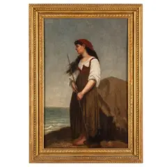 Thomas Hardy, Derbyshire, 1757 - 1804 / Giovane pescatrice sulla spiaggia / Firmato T Hardy in basso a sinistra, oil on canvas
