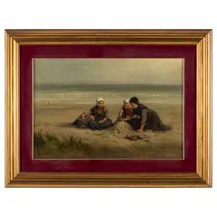 Edith Hume, Gran Bretagna 1843 - 0190 / Bambine sulla spiaggia / Firmato E Hume in basso a sinistra, oil on panel