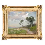 Antonio Schiaffino, Camogli, 1879 - Quarto, 1968 / Paesaggio con gregge / Firmato A Schiaffino in basso a destra, oil on canvas applicato on tavoletta