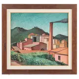 Emanuele Rambaldi, Pieve di Teco, 1903 - Savona, 1968 / La fabbrica / Datato 1925 sul retro, oil on panel