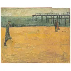 Paul Millichip, Figure sulla spiaggia / Firmato Millichip e datato 55 in basso a destra, oil on cardboard