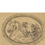 Giorgio de Chirico, Volo 1888 - Roma 1978 / Teste di cavalli dentro una cornice, metà anni'40, pencil and china on paper