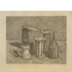Giorgio Morandi, Bologna 1890 - 1964 / Natura morta con il lume bianco a sinistra, 1928, etching on paper