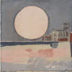 Bologna 1902 - 1984 / La luna vicino la chiesa, 1973 by Bruno Saetti, Affresco applicato su tela, offered Dec 2025