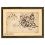 L'innalzamento della Croce e studi di figure by Jacopo Guarana, Penna su carta applicata su velino, offered Feb 2026