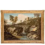 Antonio Marini, Paesaggio con scena di caccia, oil on canvas