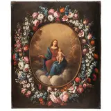 Laura Bernasconi, E PITTORE DI FIGURA DEL XVII-XVIII SECOLO / Madonna con il Bambino entro ghirlanda fiorita, oil on canvas