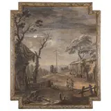 Carlo Lodi, Accampamento militare in notturna con figure, oil on canvas