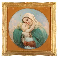 Cleto Luzzi, Roma, 1884 - 1952 / Madonna con bambino / Firmato Cleto Luzzi, Roma 1951 in basso a sinistra, oil on masonite