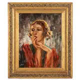 Giovanni Panza, Miseno, 1894 - Napoli, 1989 / Donna che fuma una sigaretta / Firmato G Panza in basso a sinistra