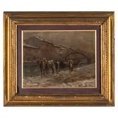 Milano, 1879 - Cernobbio, 1944 / Cavalli lungo i navigli / Firmato G Solenghi in basso a sinistra by Giuseppe Solenghi, oil on tavoletta, offered Feb 2026