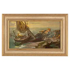 Mattia Traverso, Genova, 1885 - 1956 / Marina con pescatori / Firmato Mattia Traverso in basso a destra, oil on canvas