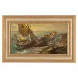 Mattia Traverso, Genova, 1885 - 1956 / Marina con pescatori / Firmato Mattia Traverso in basso a destra, oil on canvas