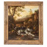 Paesaggio montuoso con figure presso una cascata by Jan Wils, oil on canvas, offered Mar 2026
