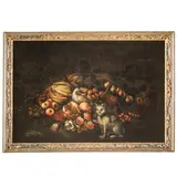 Paolo Paoletti, Natura morta con frutta e gatto, oil on canvas