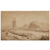 Veduta fluviale con ponte in costruzione by Claude-Louis Navier, watercolour on paper, offered Mar 2026