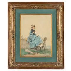 Angelo Trezzini, Milano 1827 - 1904 / La poetessa / Firmato A Trezzini in basso a sinistra, Acquarello su carta