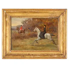 John Maggs, Regno Unito, 1819 - 1896 / Paesaggio con cavallerizza e cavalieri / Firmato J C Maggs in basso a sinistra, oil on panel