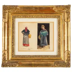Pio Joris, Roma, 1843 - 1921 / Studi di figure femminili / Firmato P Joris Toledo e datato 1871 in basso a sinistra, Acquarello su carta