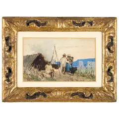 Pio Joris, Roma, 1843 - 1921 / Accampamento di viandanti / Firmato P Joris 1870 in basso a sinistra, Acquarello su carta