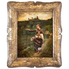 Francesco Paolo Michetti, Tocco di Casauria, 1851 - Francavilla al Mare, 1929 / Pastorella d'Abruzzo con gregge, oil on canvas