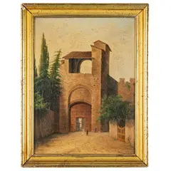 Fabio Borbottoni, Firenze, 1823 - 1901 / Antica Porticciola alla Vaga Loggia, 1881 / Veduta dell'antica porta della Fortezza di San Miniato al Monte, 1884 / Veduta della Porta Pinti, 1882 / Firmati Fabio Borbottoni, ti, oil on canvas