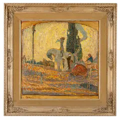 Cremona, 1869 - Firenze, 1940 / Cavaliere e ragazze in preghiera / Firmato A Rizzi in basso a sinistra by Antonio Rizzi, oil on cardboard, offered Mar 2026
