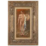 Antonio Rizzi, Cremona, 1869 - Firenze, 1940 / Nudo maschile / Firmato Ant Rizzi in basso a destra, oil on cardboard