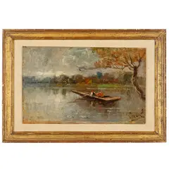 Federigo Pastoris, Asti 1837 - Torino 1884 / Barca sul lago / Firmato F Pastoris in basso a destra, oil on panel
